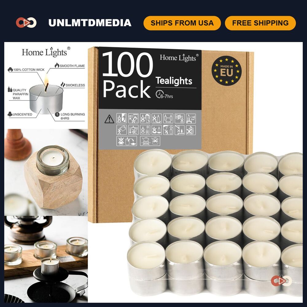 100 Unscented White Tealight Candles - 6-7 Hour Burn Time, Smokeless Votive for